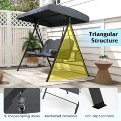 Costway 3-Seat Patio Swing Chair With Adjustable Canopy Thickened Cushions Pillow Navy/Gray 21 Costway 3-Seat Patio Swing Chair With Adjustable Canopy Thickened Cushions Pillow Navy/Gray -Costway GUEST 4faf1c7e 587d 4896 bf4c c0935e99007c