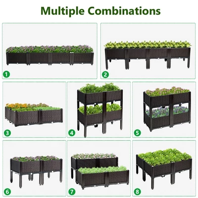 Costway Set Of 4 Raised Garden Bed Elevated Flower Vegetable Herb Grow Planter Box Brown 5 Costway Set Of 4 Raised Garden Bed Elevated Flower Vegetable Herb Grow Planter Box Brown - Image 3