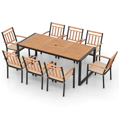 Costway 9 Pieces Patio Dining Set With Soft Cushions And 1.9" Umbrella Hole For Garden 8 Costway 9 Pieces Patio Dining Set With Soft Cushions And 1.9" Umbrella Hole For Garden - Image 6