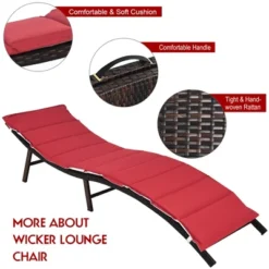Costway 2PCS Patio Rattan Folding Lounge Chair Stackable Double Sided Cushion Outdoor Red -Costway GUEST 50612c83 9072 46e7 9f70 22ccfcfc11f5