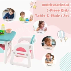 Costway 3-Piece Kids Table And Chair Set Toddler Activity Study Desk With Building Blocks -Costway GUEST 50bbb76c 9d92 4193 8571 c1340a65aaab
