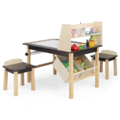 Costway Kids Art Table & Chairs Set Wooden Drawing Desk With Paper Roll Storage Shelf Bins -Costway GUEST 51079fed 6758 4d63 90d6 57d5b881bbb7