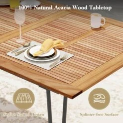 Costway 86.5-Inch Outdoor Dining Table With Acacia Wood Tabletop & Metal Legs Umbrella Hole -Costway GUEST 510e257f a1c3 43b9 9ae4 802de5971b0f