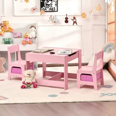 Costway 3 In 1 Wood Activity Table Chair Set W/Storage Box Pink 4 Costway 3 In 1 Wood Activity Table Chair Set W/Storage Box Pink - Image 2