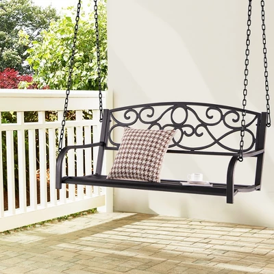 Costway Outdoor 2-Person Metal Porch Swing Hanging Patio Bench 485 Lbs Capacity BlackBrown 12 Costway Outdoor 2-Person Metal Porch Swing Hanging Patio Bench 485 Lbs Capacity BlackBrown - Image 10