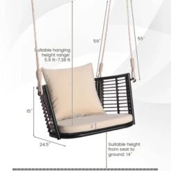 Costway Patio Hanging Rattan Basket Chair Swing Hammock Chair With Seat Cushion -Costway GUEST 5177b613 b1bc 4f7b b49b e34f3661cc7b