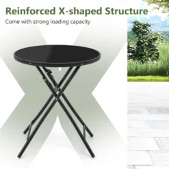 Costway 23'' Round Folding Table Outdoor Patio Bistro Table With Tempered Glass Tabletop -Costway GUEST 5184985b 9cf2 401b 9916 4f44cc5ff92d
