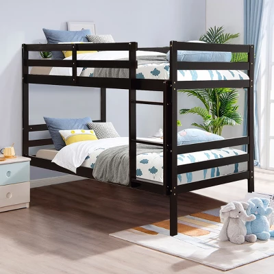 Costway Twin Over Twin Wood Bunk Beds Ladder Safety Rail EspressoWhite 5 Costway Twin Over Twin Wood Bunk Beds Ladder Safety Rail EspressoWhite - Image 3