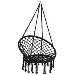 Costway Hanging Hammock Chair Macrame Swing Handwoven Cotton Backrest Garden Grey Black -Costway GUEST 518ac684 9ea2 49a3 863f 47f6496981da
