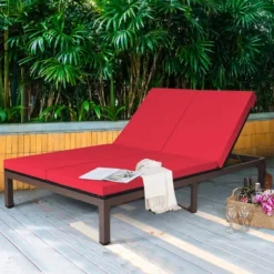 Costway 2-Person Patio Rattan Lounge Chair Chaise Recliner Adjustable Cushioned Red -Costway GUEST 5196a46b 87b5 4296 8261 85d7a876caf7