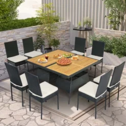 Costway 10 PCS Patio Rattan Dining Set Rectangular Wood Top Tables Cushioned Chair Garden 11 Costway 10 PCS Patio Rattan Dining Set Rectangular Wood Top Tables Cushioned Chair Garden -Costway GUEST 51a6d0aa 2725 4ef8 975e 4f1489188b05