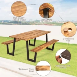 Costway Patented Picnic Table With 2 Benches 70'' Dining Table Set With Seats And Umbrella Hole -Costway GUEST 51f1995f bc48 4187 bd63 628a817dc99e