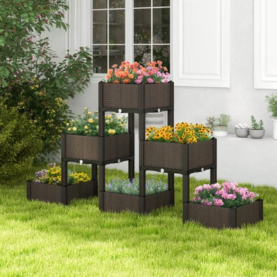 Costway Elevated Plastic Raised Garden Bed Planter Kit For Flower Vegetable Grow 2 Set 5 Costway Elevated Plastic Raised Garden Bed Planter Kit For Flower Vegetable Grow 2 Set - Image 3