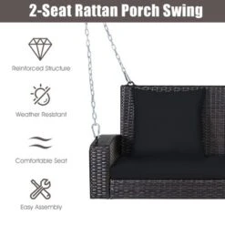 Costway 2-Person Patio Rattan Hanging Porch Swing Bench Chair Cushion BeigeBlackRedTurquoise -Costway GUEST 523e6cbb 75e1 486e a1fc 07a6e4dab2f3