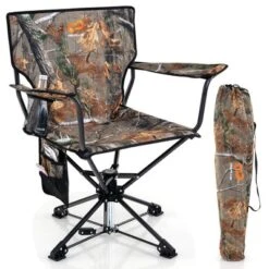 Costway 360° Swivel Hunting Chair With Mesh Cup Holder & Storage Pockets Cozy Backrest Blue/Camo -Costway GUEST 5250298c da35 4e56 8f9f 302309a846f4