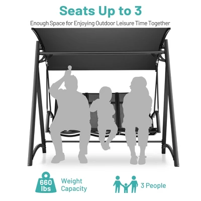 Costway Outdoor 3-Person Porch Swing Chair Aluminum Frame Adjust Canopy Patio 7 Costway Outdoor 3-Person Porch Swing Chair Aluminum Frame Adjust Canopy Patio - Image 5