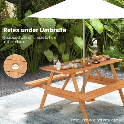 Costway 6 Person Picnic Table Set With Patio Table 2 Built-in Benches 2" Umbrella Hole 9 Costway 6 Person Picnic Table Set With Patio Table 2 Built-in Benches 2" Umbrella Hole - Image 7