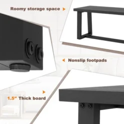 Costway 56.5"L Large Wood Dining Bench With Metal Frame Adjustable Footpads For Kitchen Black/Coffee -Costway GUEST 52f2fa55 6612 4aef 92bd af70f3ce8d79
