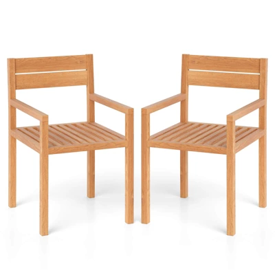 Costway 1/2/4 PCS Outdoor Teak Wood Chair Patio Dining Armchair With Slatted Seat & Backrest 11 Costway 1/2/4 PCS Outdoor Teak Wood Chair Patio Dining Armchair With Slatted Seat & Backrest - Image 9