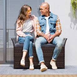 Costway Outdoor Bench With Hand-woven PE Rattan Wicker Cushion & Side Handles Storage Gray/Brown 15 Costway Outdoor Bench With Hand-woven PE Rattan Wicker Cushion & Side Handles Storage Gray/Brown -Costway GUEST 53717805 3827 4cbc af55 568ce1ac6e4b