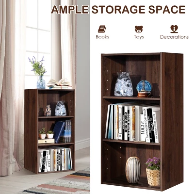 Costway 3 Open Shelf Bookcase Modern Multi-functional Storage Display Cabinet Walnut 10 Costway 3 Open Shelf Bookcase Modern Multi-functional Storage Display Cabinet Walnut - Image 8