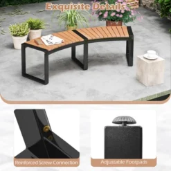 Costway Backless 2-Person Patio Curved Bench With Slatted Seat & Metal Legs Oil Painted -Costway GUEST 53b92195 1021 4f8c ace0 30dfb1da92d6