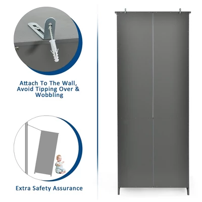 Costway Bookcase Shelving Storage Wooden Cabinet Unit Standing Bookcase W/Doors Gray/White 8 Costway Bookcase Shelving Storage Wooden Cabinet Unit Standing Bookcase W/Doors Gray/White - Image 6