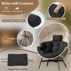 Costway Oversized Egg Style Chair With Cushions & Headrest Heavy-Duty Metal Frame For Yard Off White/Grey/Black -Costway GUEST 541b1385 353e 4887 8661 20644a9087db