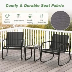 Costway 3 Piece Patio Rocking Set 2 Rocking Bistro Chairs & Glass-Top Table For Porch -Costway GUEST 54213563 ca47 4114 ba02 ec0ce6dea021