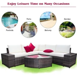 Costway 6PCS Rattan Furniture Set Conversation Cushioned Sofa Armrest Garden TurquoiseWhite -Costway GUEST 546f05a9 148c 4dc7 8d17 c385d6d60353