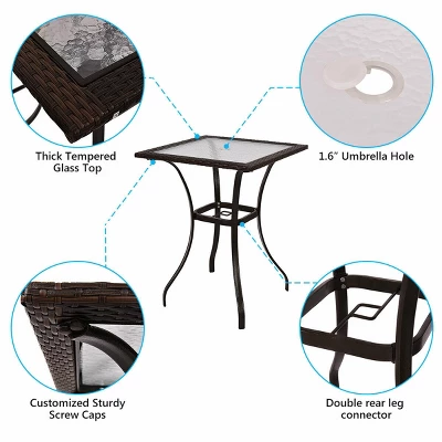 Outdoor Patio Rattan Wicker Bar Square Table Glass Top Yard Garden Furniture NEW 5 Outdoor Patio Rattan Wicker Bar Square Table Glass Top Yard Garden Furniture NEW - Image 3