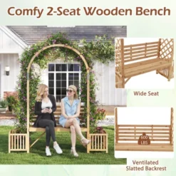 Costway Garden Bench Arbor Arch With Love Seat 2 Trellises & Planting Box To Grow Grapes -Costway GUEST 547f40a0 01d8 4373 95da 5f9fd9c629a6
