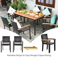 Costway 7 PCS Patio Rattan Dining Set Acacia Wood Table Top Stackable Chair -Costway GUEST 548752db 8288 4206 9022 62ed1aea04a2