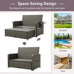 Costway Patio Rattan Daybed Set Wicker Loveseat Sofa With Ottoman & Retractable Side Tray -Costway GUEST 54b291d0 ef52 496e ab38 9727eba12af1