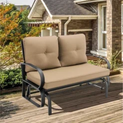 Costway Patio 2-Person Glider Bench Rocking Loveseat Cushioned Armrest Brick RedBeigeBlue -Costway GUEST 54d01e2a c573 41f5 8c5c 98ec9cc5dd63