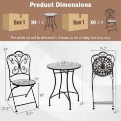 Costway 3pcs Patio Bistro Set Mosaic Pattern Heavy-Duty Metal Dining Folding Outdoor -Costway GUEST 54d7cee1 a888 4f55 9b9e ac3cac238a90