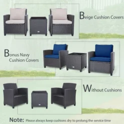 Costway 3PCS Patio Wicker Furniture Set With Beige & Navy Cushion Covers Balcony -Costway GUEST 54f76889 497a 4ecf 9ddb 5e06c121f562