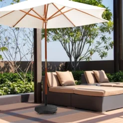 Costway 50 Lbs Round Resin Patio Umbrella Base Stand Holder W/ Lockable Wheels -Costway GUEST 55069e54 1c27 4ac7 b282 ae690097f526