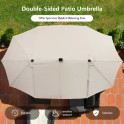 Costway Outdoor 15' Double-Sided Patio Umbrella 48 Solar LED Lights Crank & Base -Costway GUEST 550e5b32 7ac9 4441 8c5b 61d7edf00308