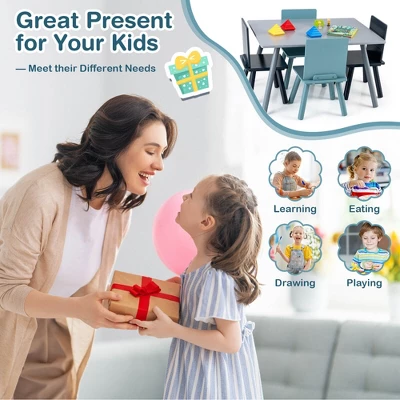 Costway 5 Piece Kids Wooden Activity Table And 4 Chairs Play Set Gift W/ Building Blocks 9 Costway 5 Piece Kids Wooden Activity Table And 4 Chairs Play Set Gift W/ Building Blocks - Image 7