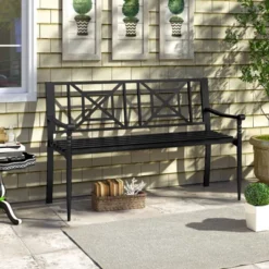 Costway Patio Garden Bench Steel Frame Park Yard Outdoor Furniture Porch Chair Black -Costway GUEST 5560fc88 7963 4b4d 83dd b935dd1adad4
