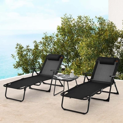 Costway 3pcs Patio Folding Chaise Lounge Chair PVC Tabletop Set Outdoor Portable Beach 3 Costway 3pcs Patio Folding Chaise Lounge Chair PVC Tabletop Set Outdoor Portable Beach