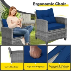 Costway 3PCS Patio Rattan Furniture Bistro Set Cushioned Sofas Side Table Armrest -Costway GUEST 55a2473d 7fc7 4ede a375 835ea6bd08cf