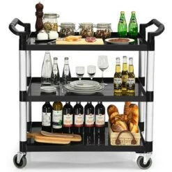 Costway 3-Shelf Utility Service Cart Aluminum Frame 490lbs Capacity W/ Casters -Costway GUEST 55e014c3 cb38 403a 999a 20a98ceb282f