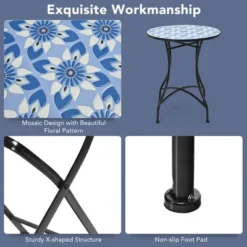 Costway 28.5'' Patio Round Mosaic Bistro Table Plant Stand Blue Flower Pattern -Costway GUEST 55fc595c 25d8 4b88 8a49 78a08dc45e72
