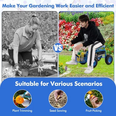 Costway Garden Cart Rolling Work Seat Wagon Scooter For Planting With Extendable Handle Blue/Red/Green 7 Costway Garden Cart Rolling Work Seat Wagon Scooter For Planting With Extendable Handle Blue/Red/Green - Image 5