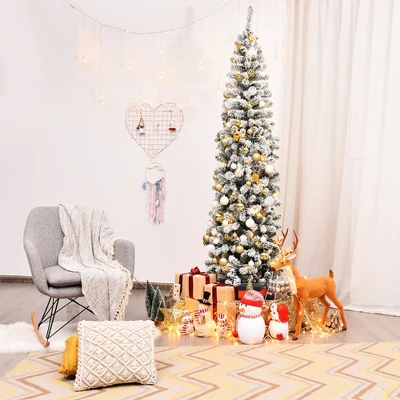 Costway 4.5/6/7.5 Ft Unlit Hinged Snow Flocked Artificial Pencil Christmas Tree With 242/500/641 Branch 13 Costway 4.5/6/7.5 Ft Unlit Hinged Snow Flocked Artificial Pencil Christmas Tree With 242/500/641 Branch - Image 11