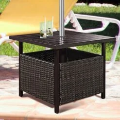 Costway Brown Rattan Wicker Steel Side Table Outdoor Furniture Deck Garden Patio Pool -Costway GUEST 5621c5d4 ce49 4c7b 8205 8ac01891b014