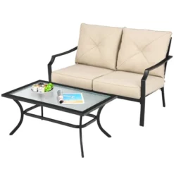 Costway 2 PCS Patio Loveseat With Coffee Table Outdoor Sofa Bench With Cushions -Costway GUEST 56317acb be73 4bc3 a265 b8d4d1eac2f6
