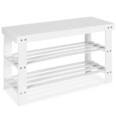 Costway Bamboo Shoe Rack Bench 3-Tier Storage Shelf Holder Home Entryway Hallway White 11 Costway Bamboo Shoe Rack Bench 3-Tier Storage Shelf Holder Home Entryway Hallway White - Image 9